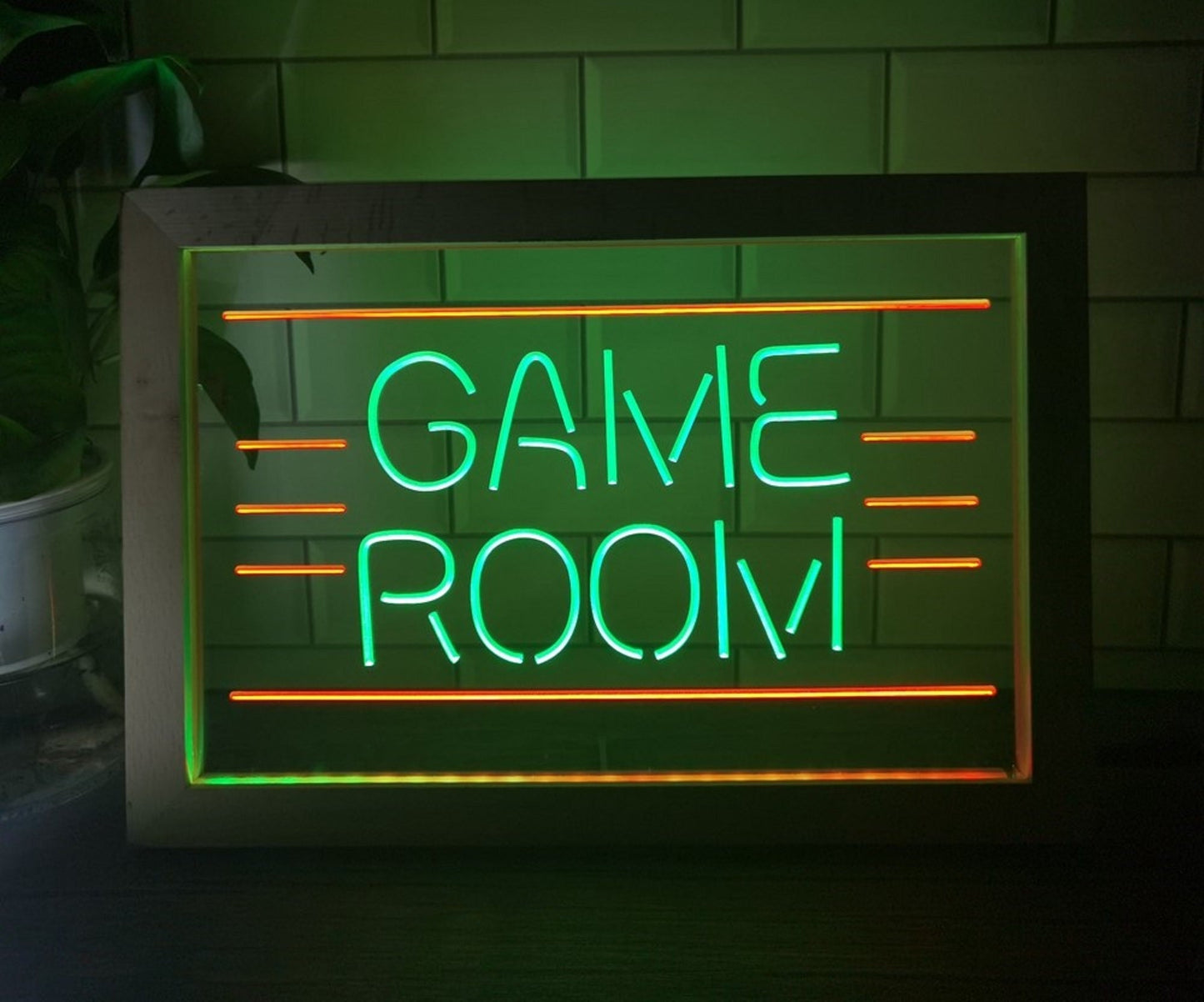 Neon Sign Framed Dual Color Game Room Video Arcade Game Store Decor