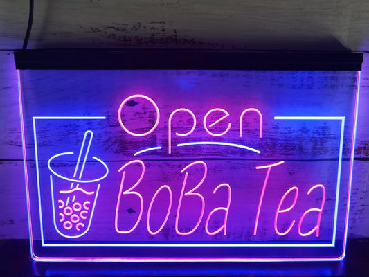 Neon Sign Dual Color Open Boba Tea For Boba Tea Fast Food Coffee Shop Decor
