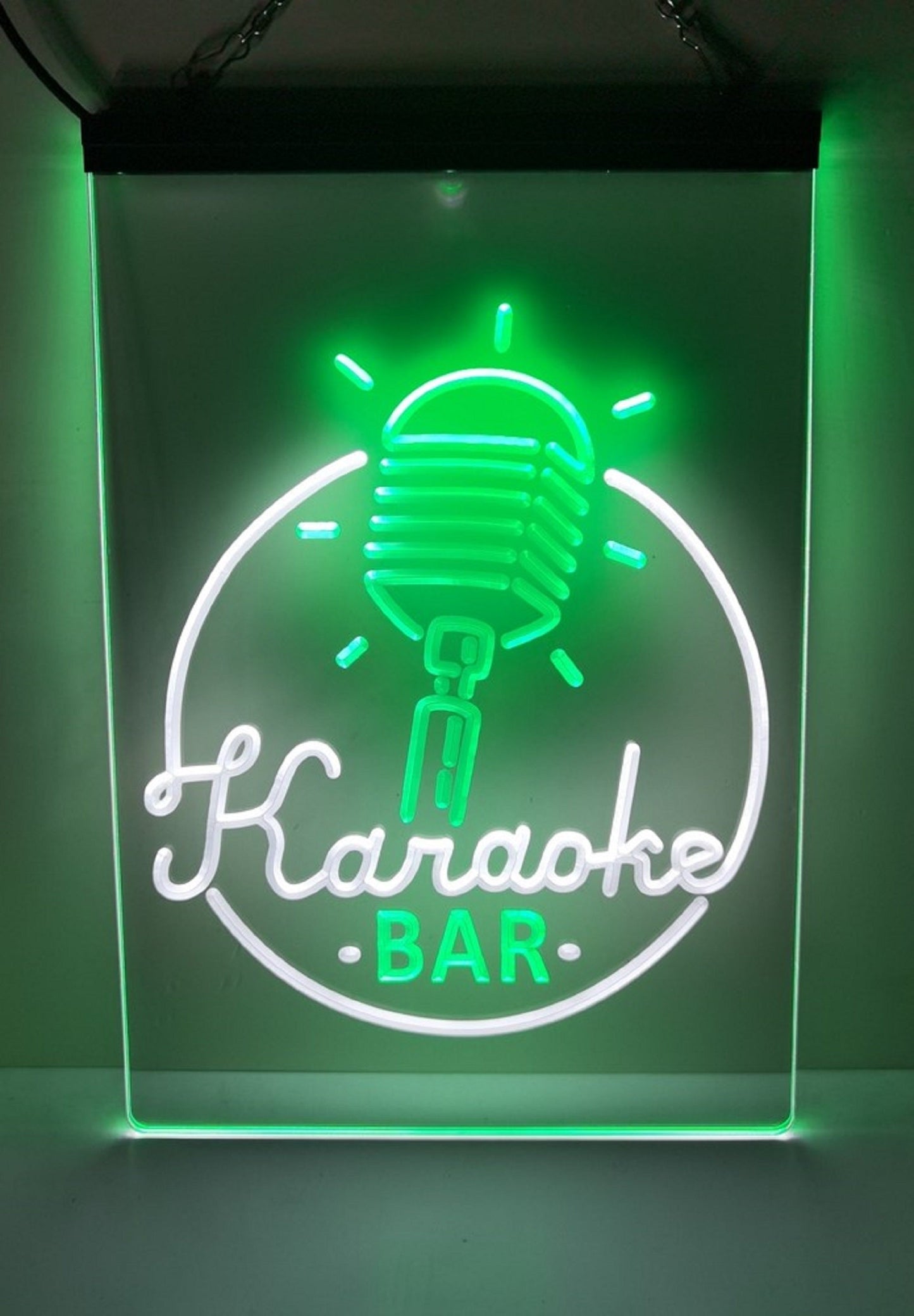 Neon Sign Dual Color Karaoke Bar Microphone Home Studio Wall Desktop Decor