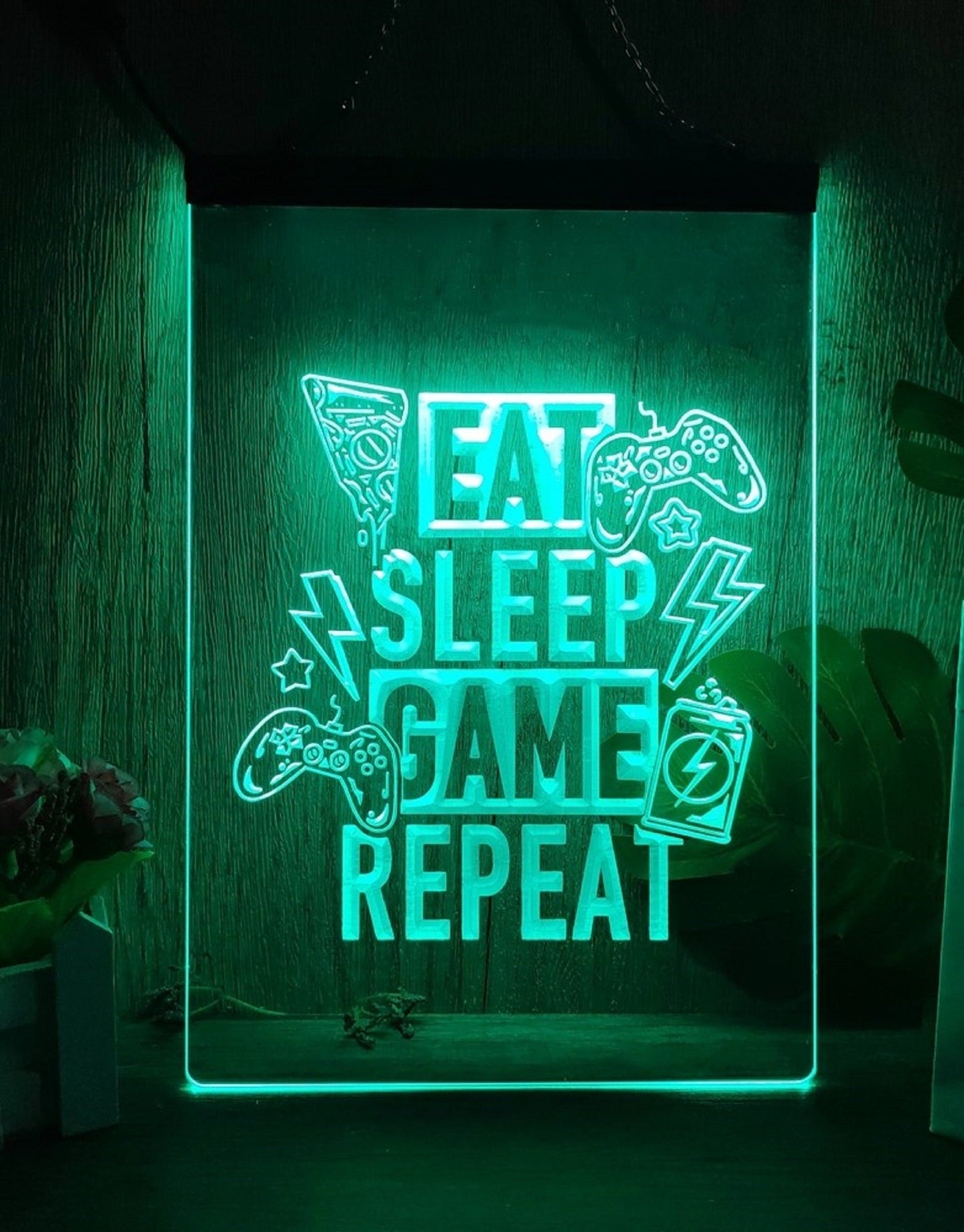 Neon Sign Eat Sleep Game Repeat Wall Hanging Table Top Decor