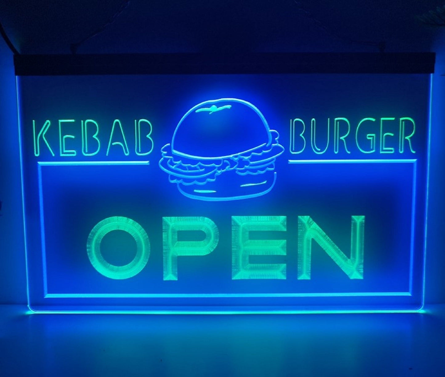Neon Sign Dual Color Kebab Burger Open Restaurant Decor Free Shipping