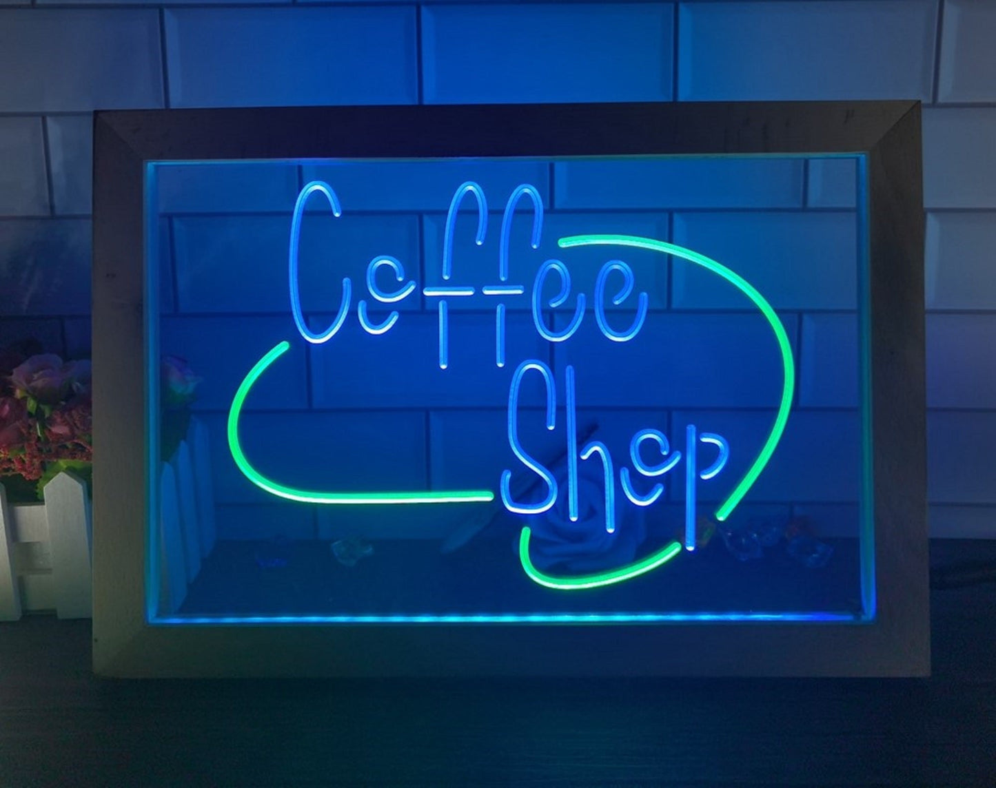 Neon Sign Framed Dual Color Coffee Shop For Coffee Shop Wall Desktop Decor