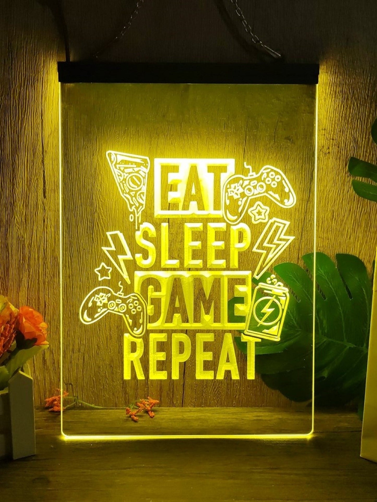 Neon Sign Eat Sleep Game Repeat Wall Hanging Table Top Decor