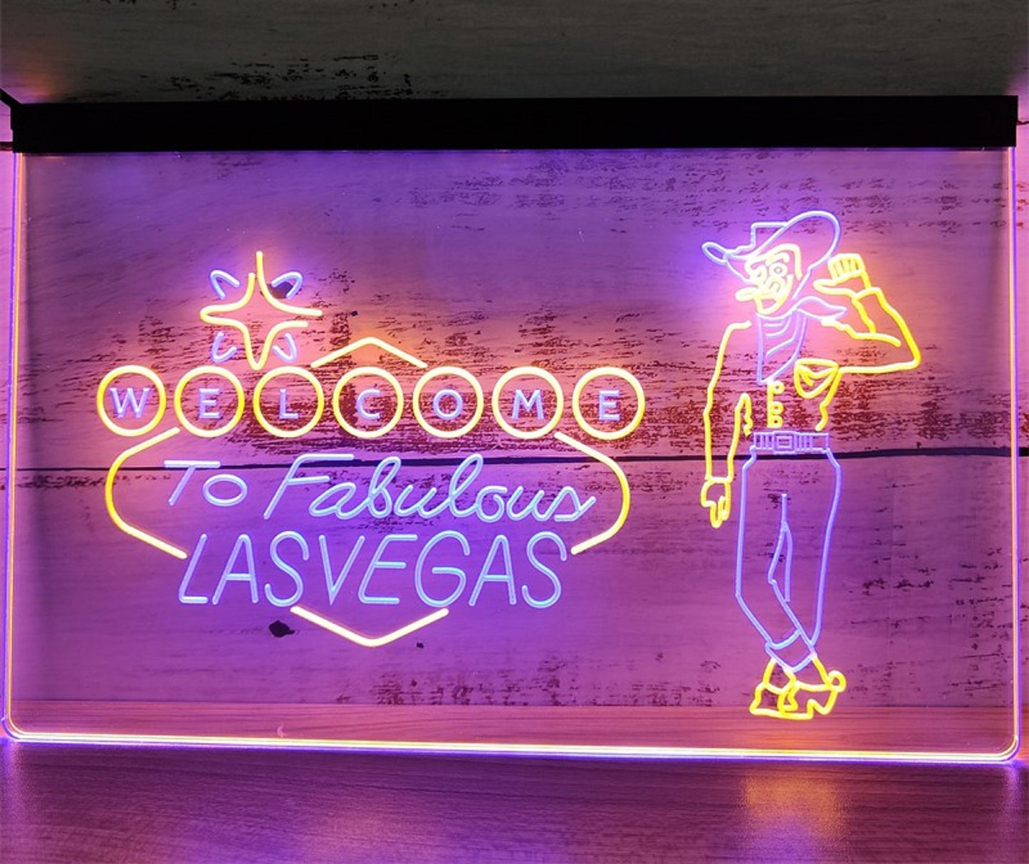 Neon Sign Dual Color Cowboy Welcome To Las Vegas Wall Hanging Table Top Decor