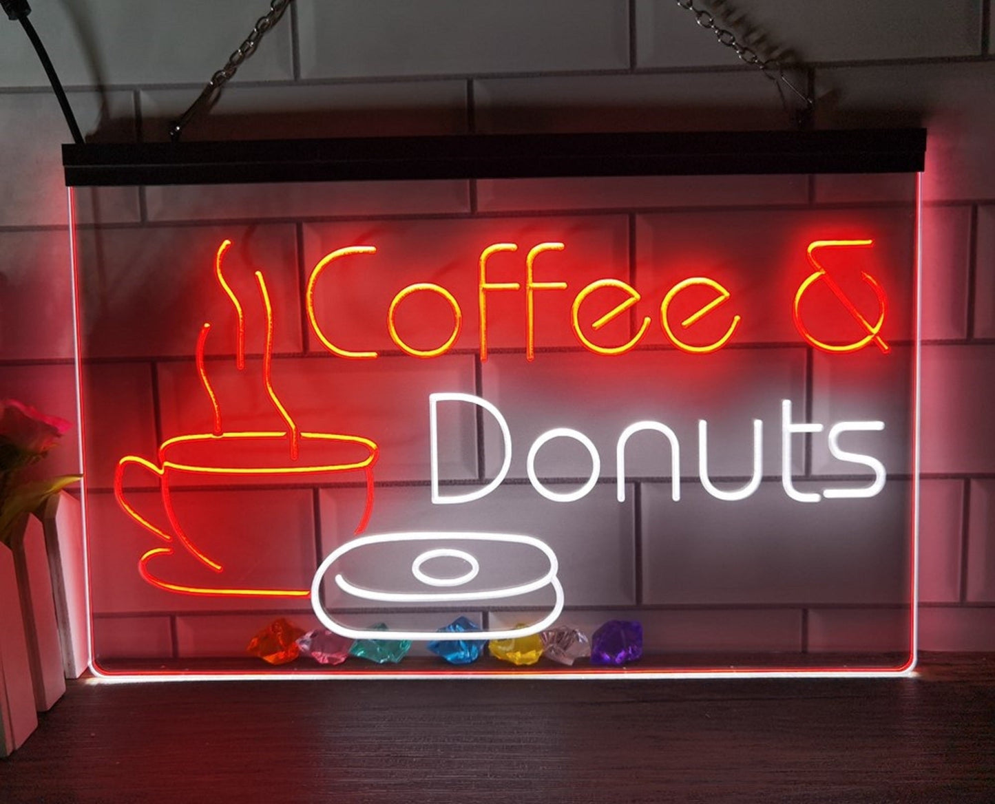 Neon Sign Dual Color Coffee & Donuts For Coffee Shop Wall Desktop Decor