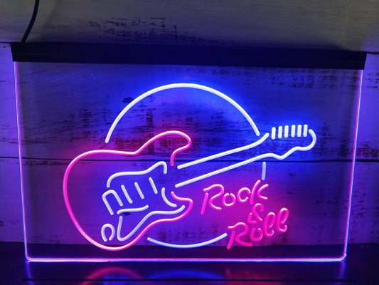 Neon Sign Dual Color Rock & Roll Guitar Home Studio Wall Desktop Decor