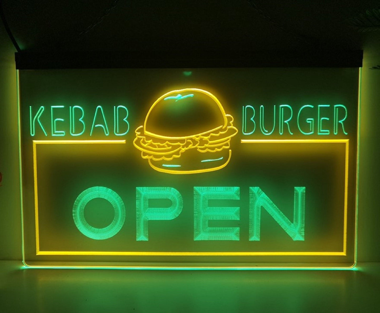 Neon Sign Dual Color Kebab Burger Open Restaurant Decor Free Shipping