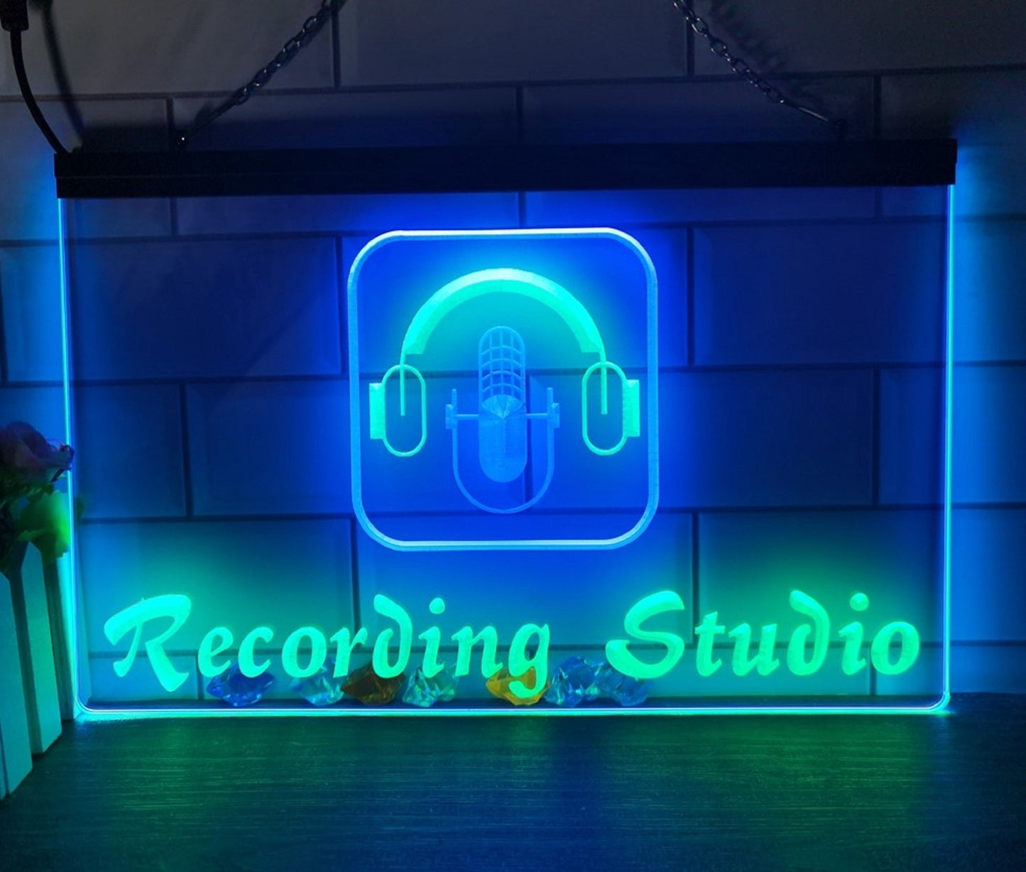 Neon Sign Dual Color Recording Studio Microphone Home Music Studio Wall Desktop Decor