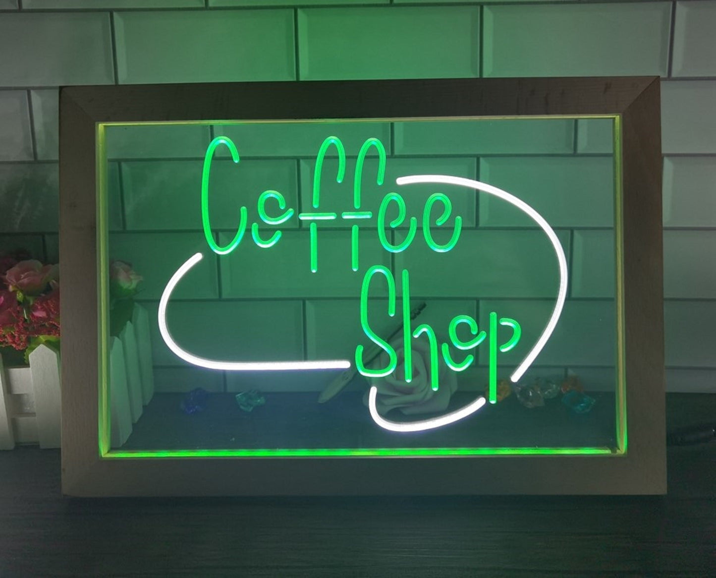 Neon Sign Framed Dual Color Coffee Shop For Coffee Shop Wall Desktop Decor