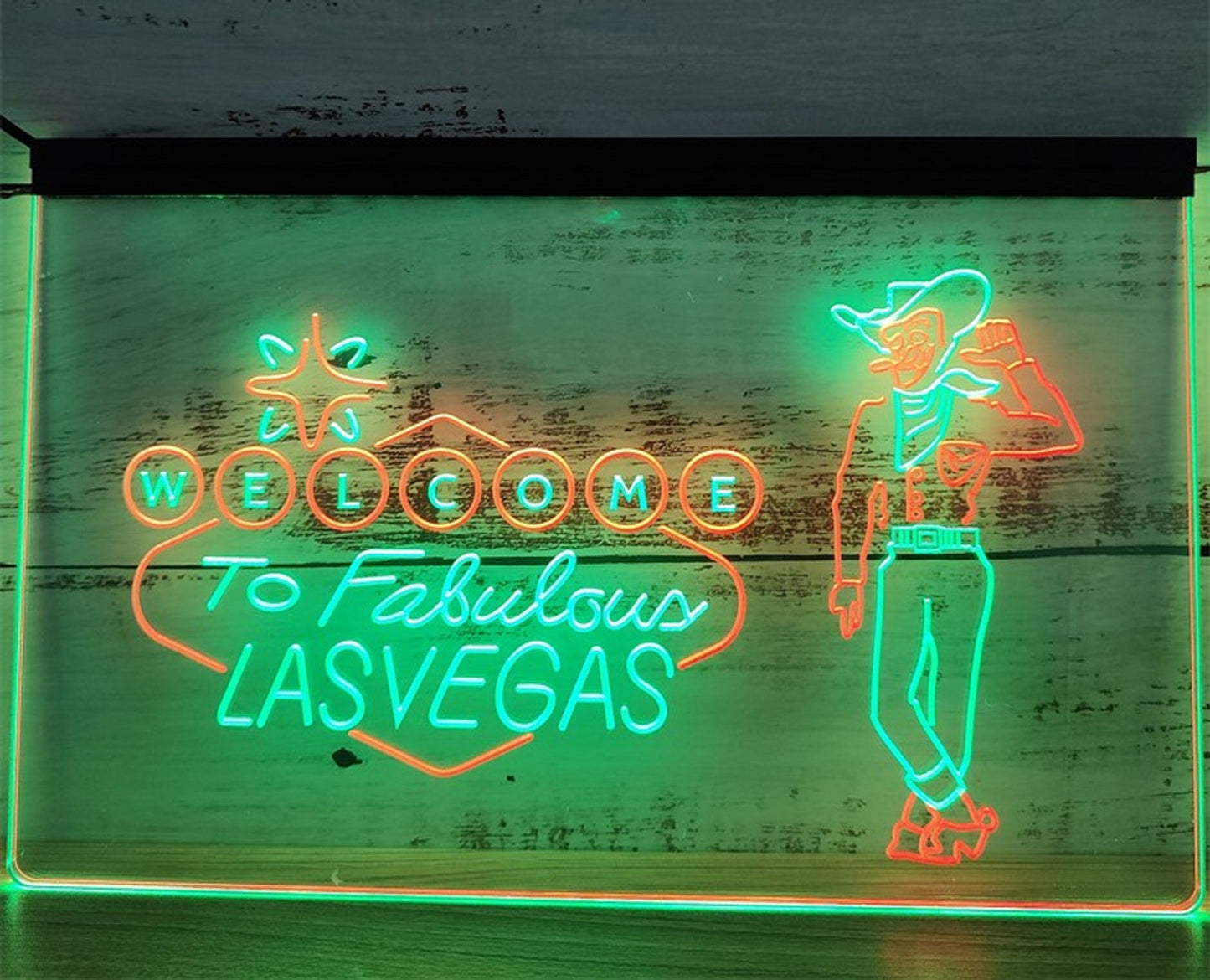Neon Sign Dual Color Cowboy Welcome To Las Vegas Wall Hanging Table Top Decor