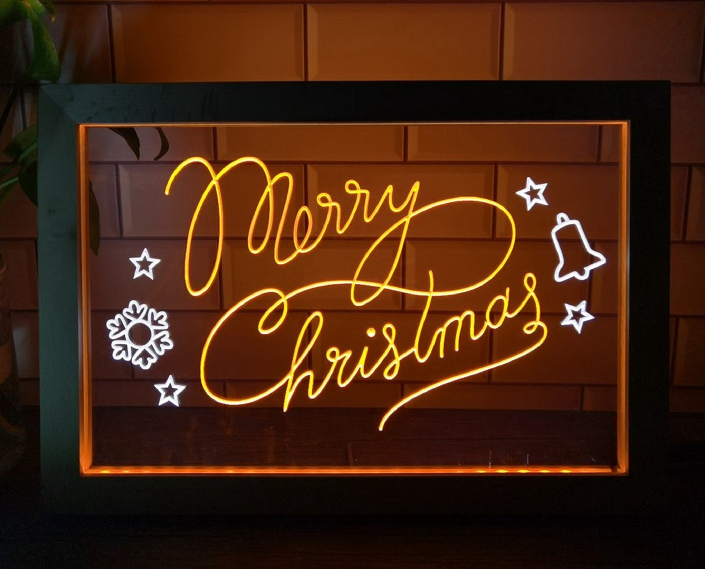 Neon Sign Framed Dual Color Merry Christmas Stars Home Store Wall Hanging Desk Top Decor