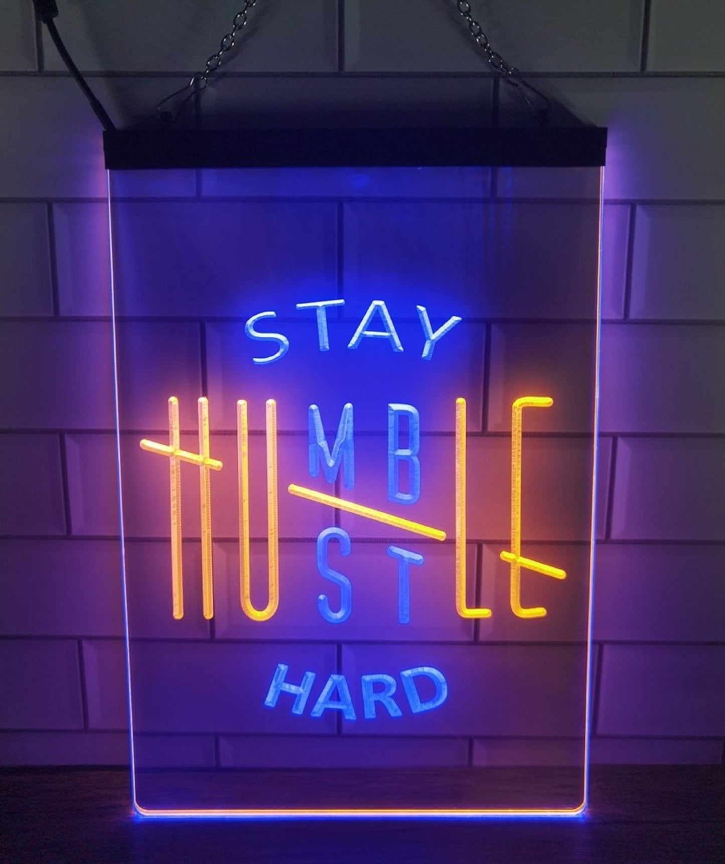 Neon Sign Dual Color Stay Humble Hustle Hard Wall Hanging Table Top Decor
