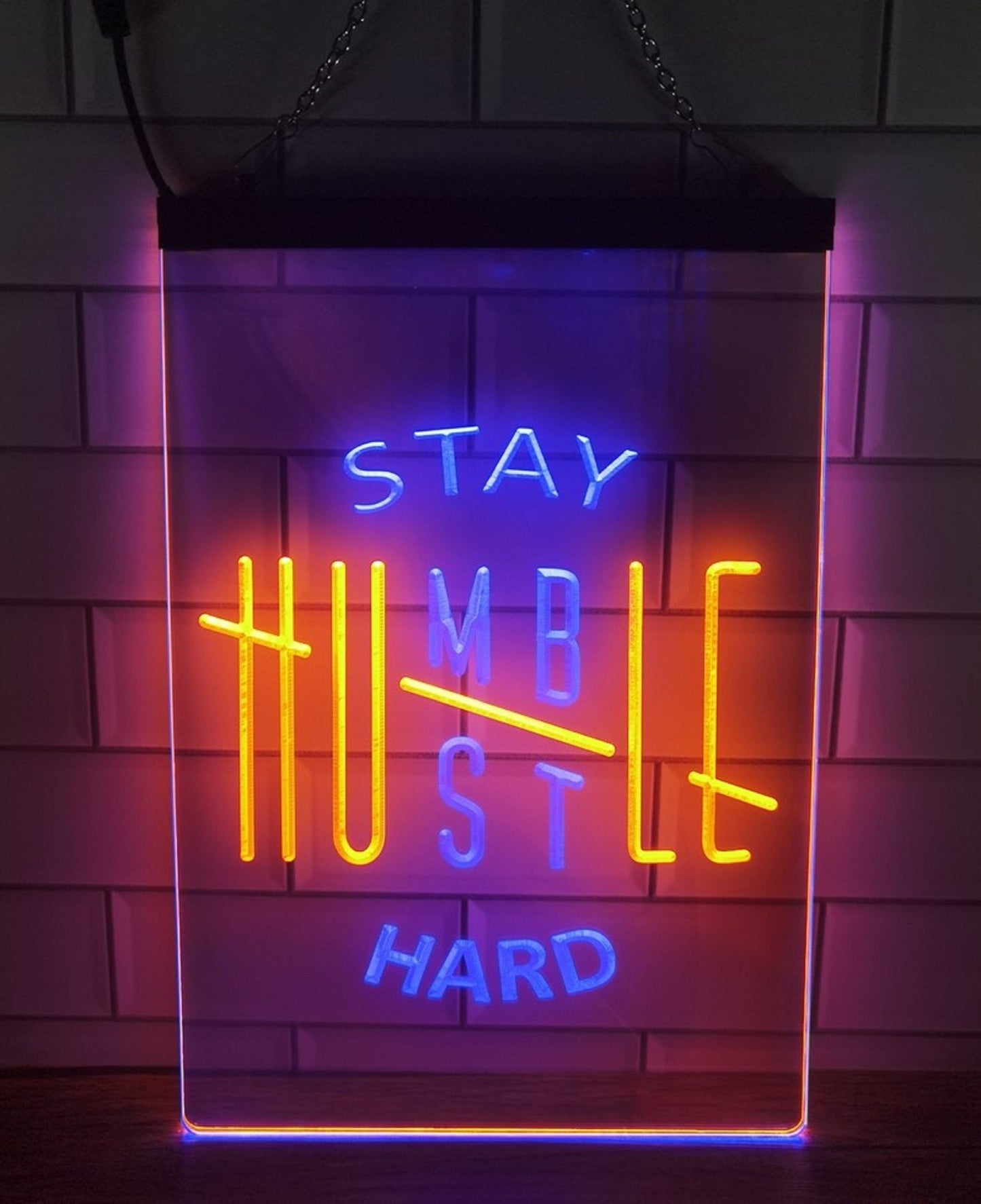 Neon Sign Dual Color Stay Humble Hustle Hard Wall Hanging Table Top Decor