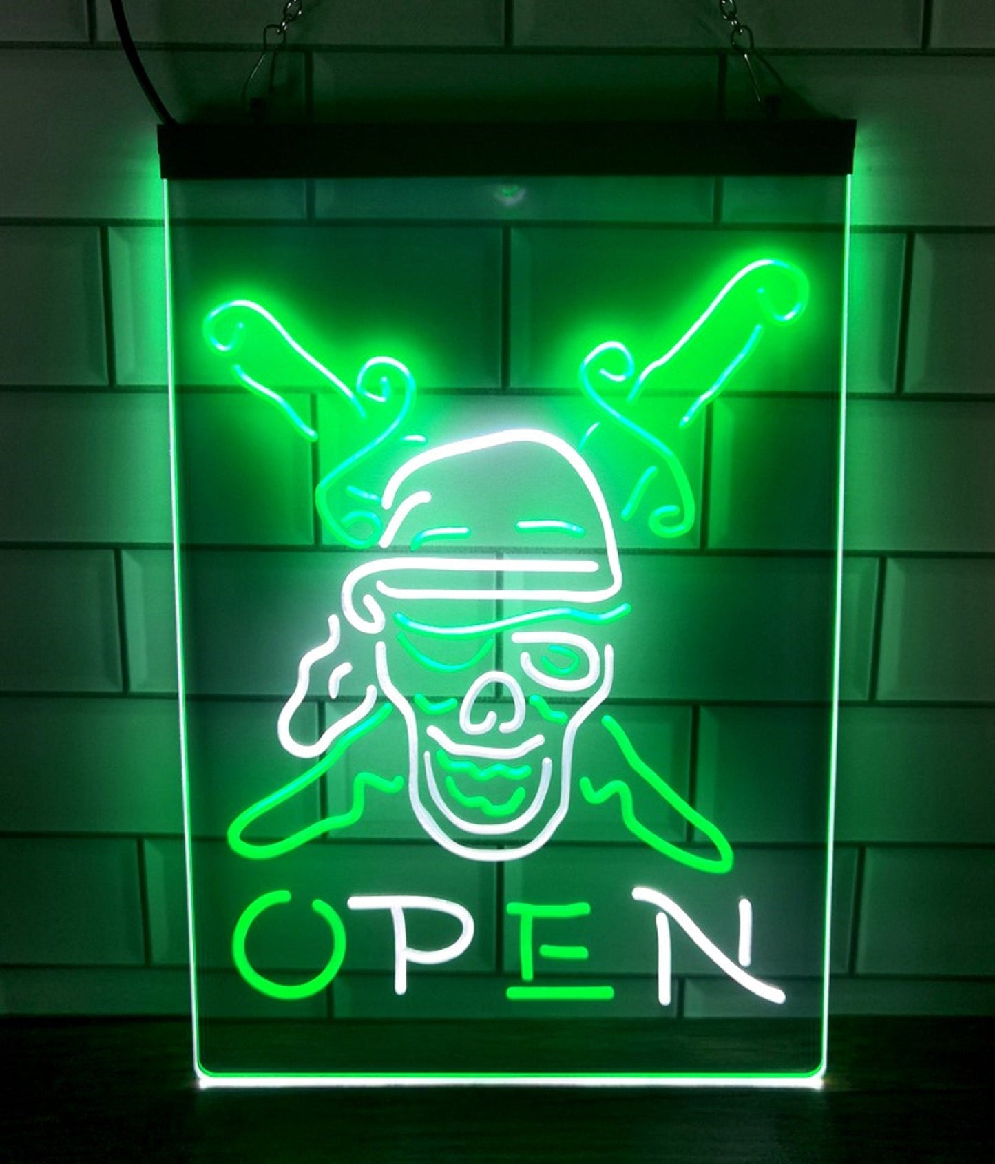 Neon Sign Dual Color Pirate Open Man Cave Wall Hanging Table Top Decor