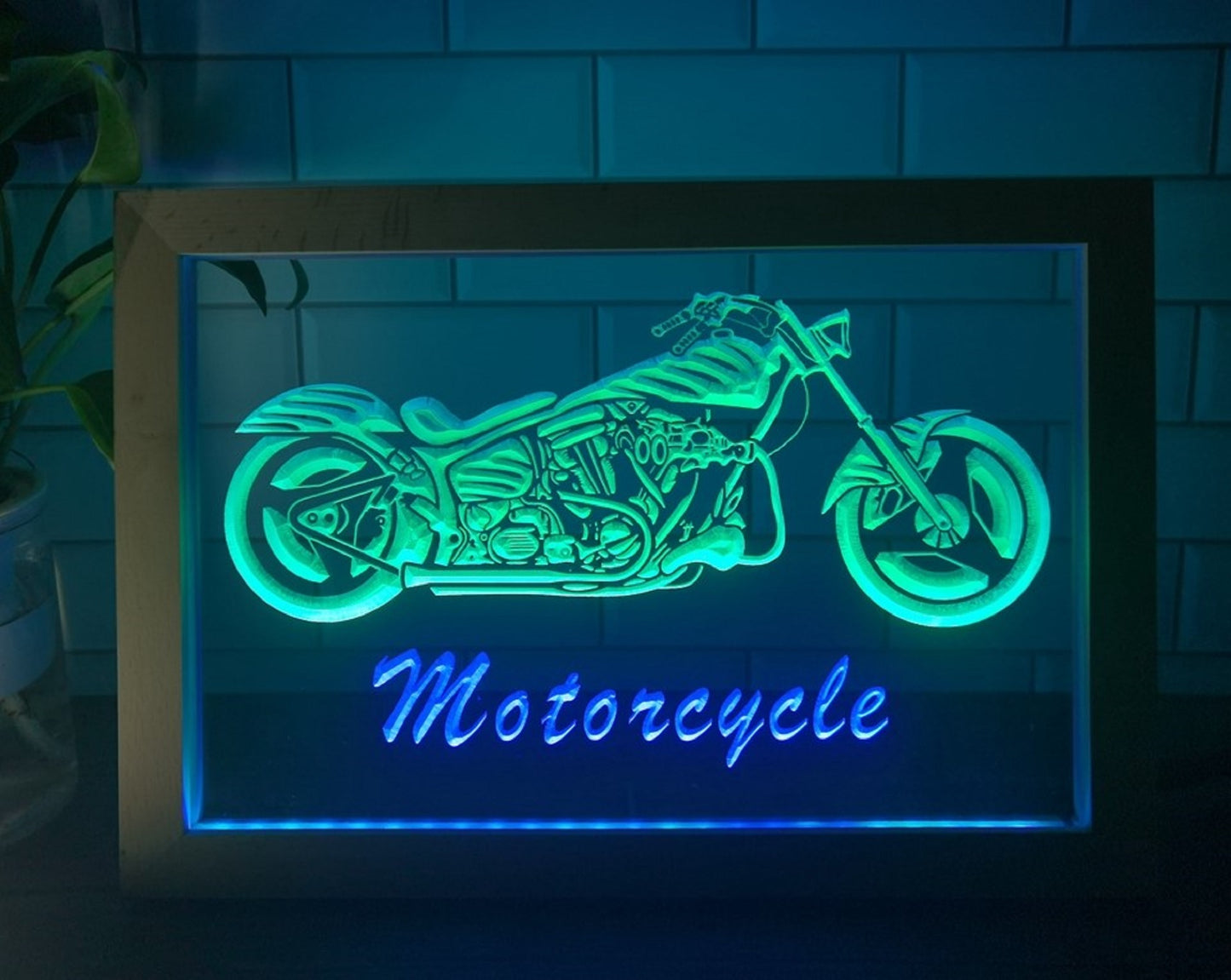 Neon Sign Framed Dual Color Motorcycle Bike Home Wall Desktop Decor Free Shipping