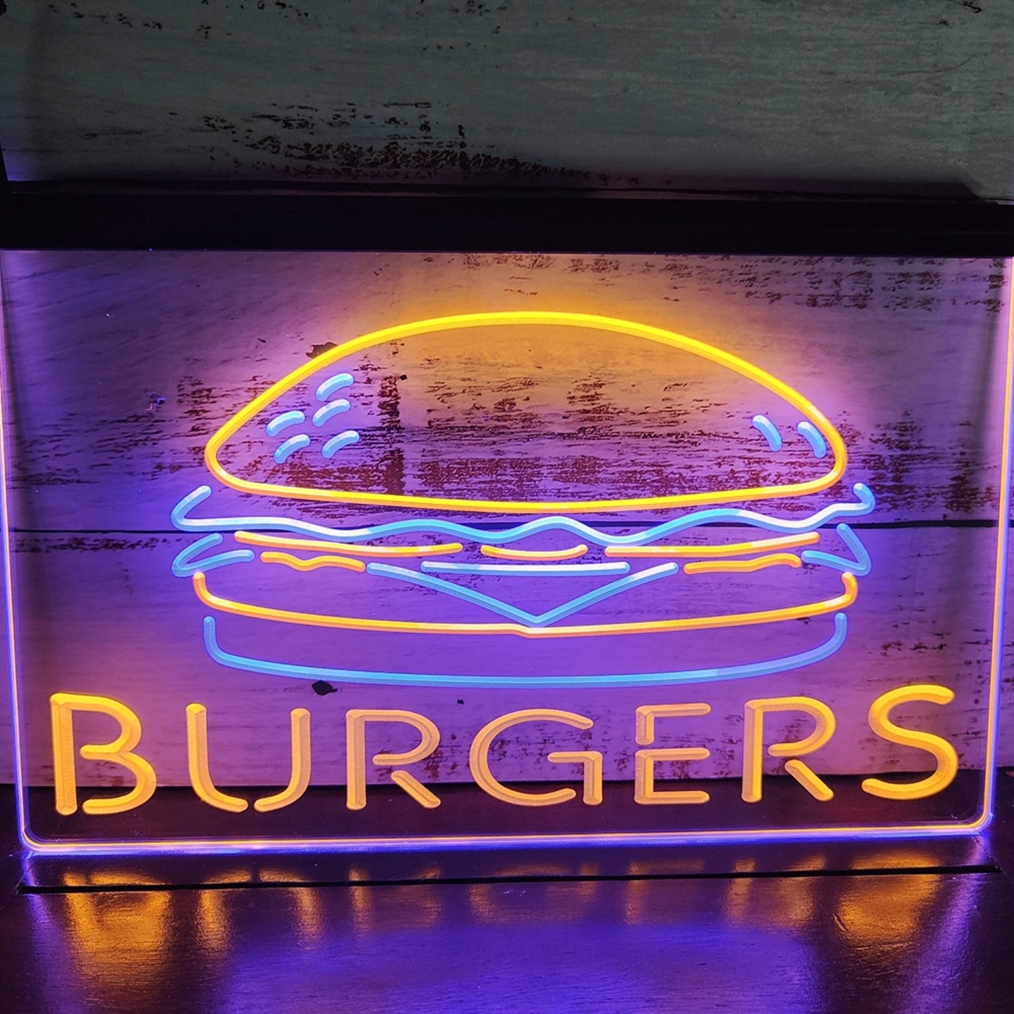 Neon Sign Dual Color Burgers Restaurant Fast Food Shop Decor Free Shipping
