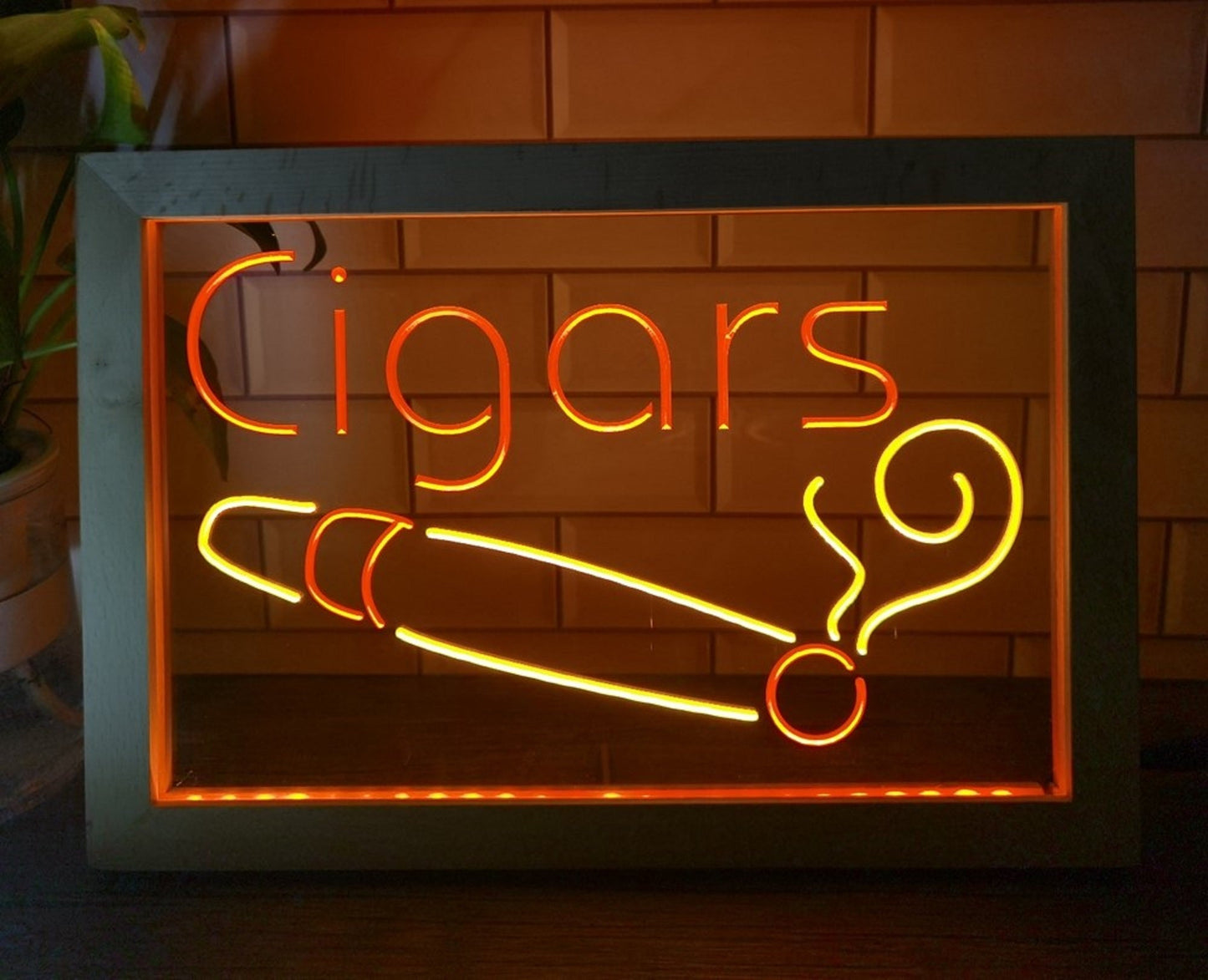 Neon Sign Framed Dual Color Cigars Tobacco Shop Cigar Lounge Decor Free Shipping