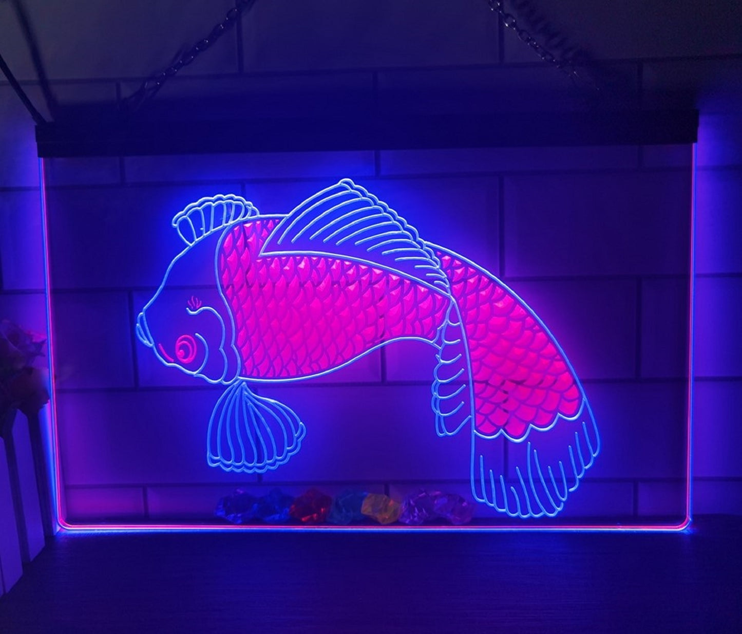 Neon Sign Dual Color Large Fish Sea Food Restaurant Decor Wall Table Top Decor