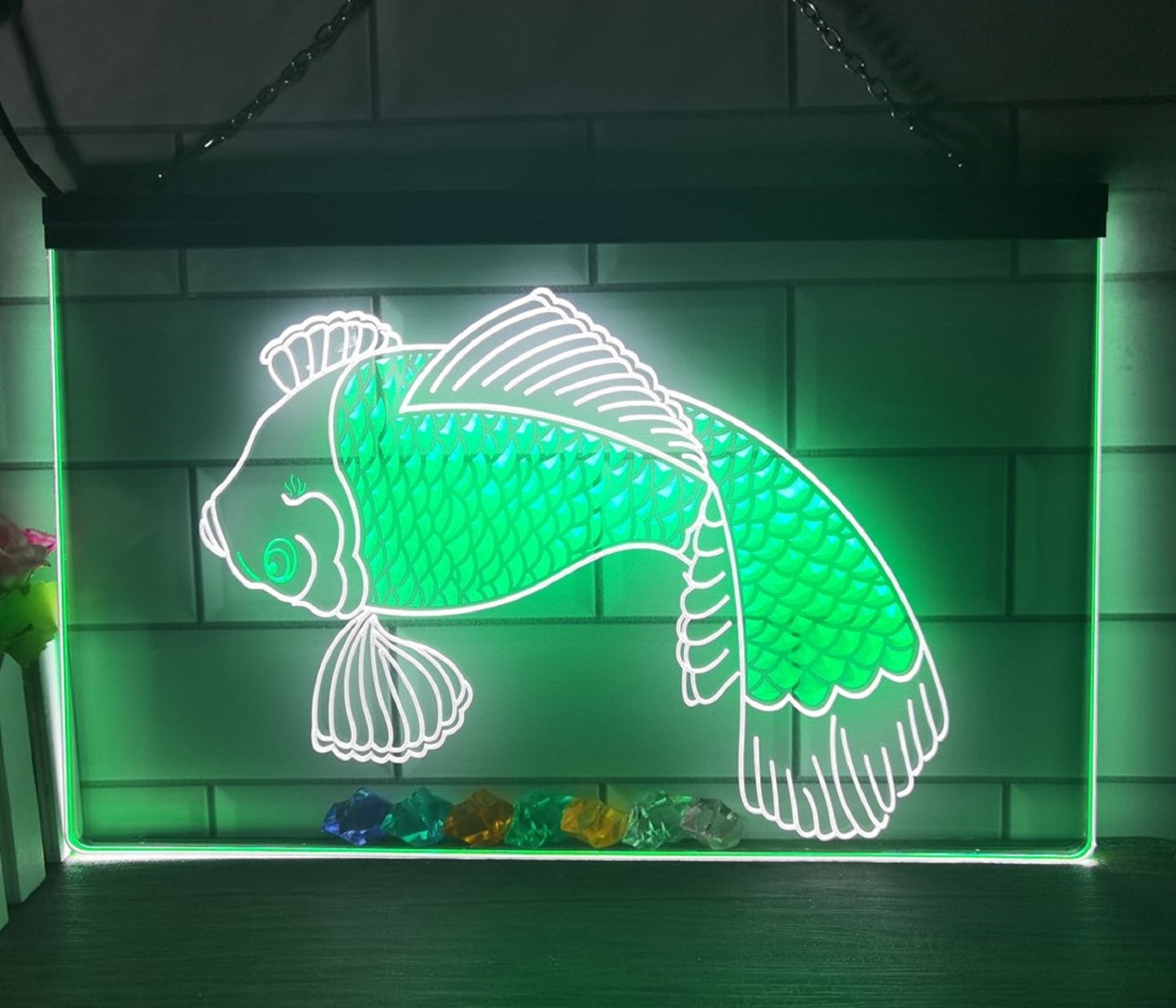 Neon Sign Dual Color Large Fish Sea Food Restaurant Decor Wall Table Top Decor