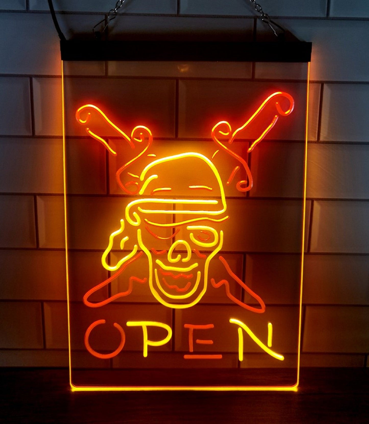 Neon Sign Dual Color Pirate Open Man Cave Wall Hanging Table Top Decor