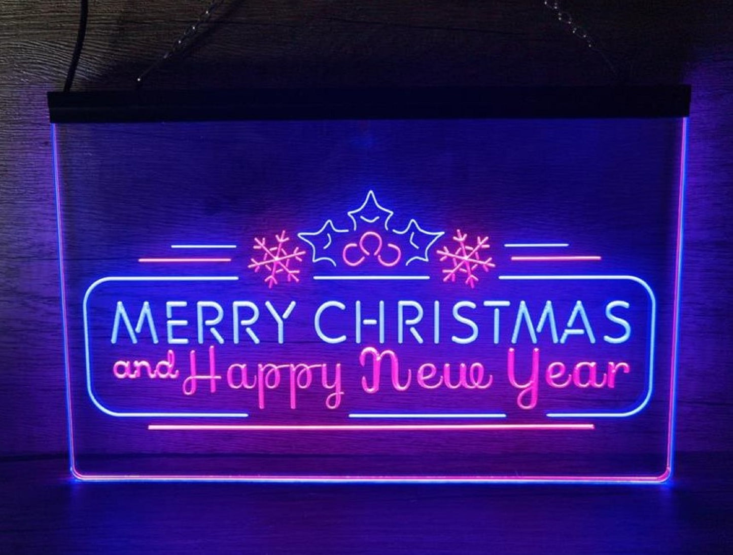 Neon Sign Dual Color Merry Christmas & Happy New Year Home Store Wall Hanging Desk Top Decor