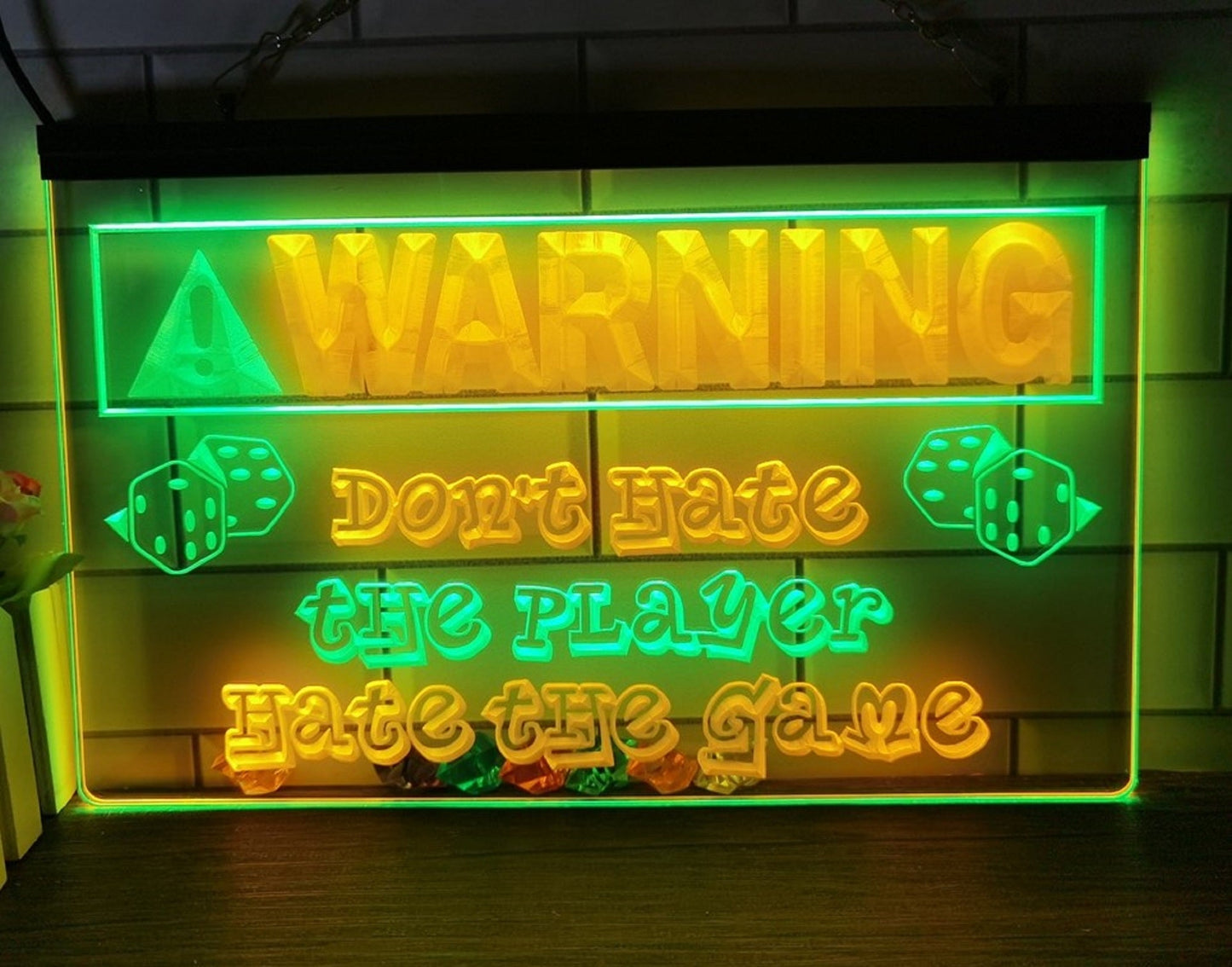 Neon Sign Dual Color Warning Do Not Hate The Player Game Room Wall Hanging Table Top Decor