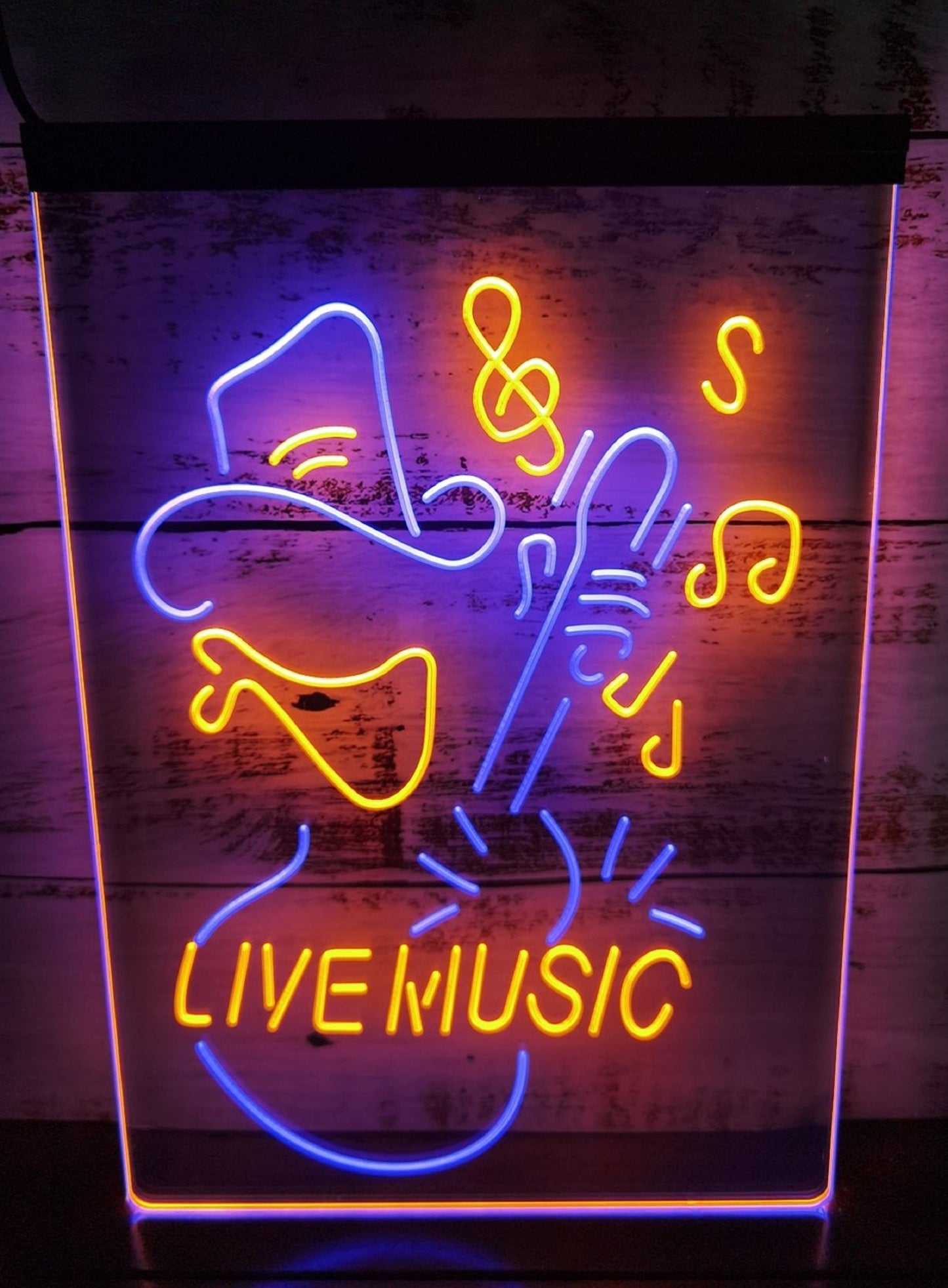 Neon Sign Dual Color Cowboy Live Music Guitar Wall Hanging Table Top Decor