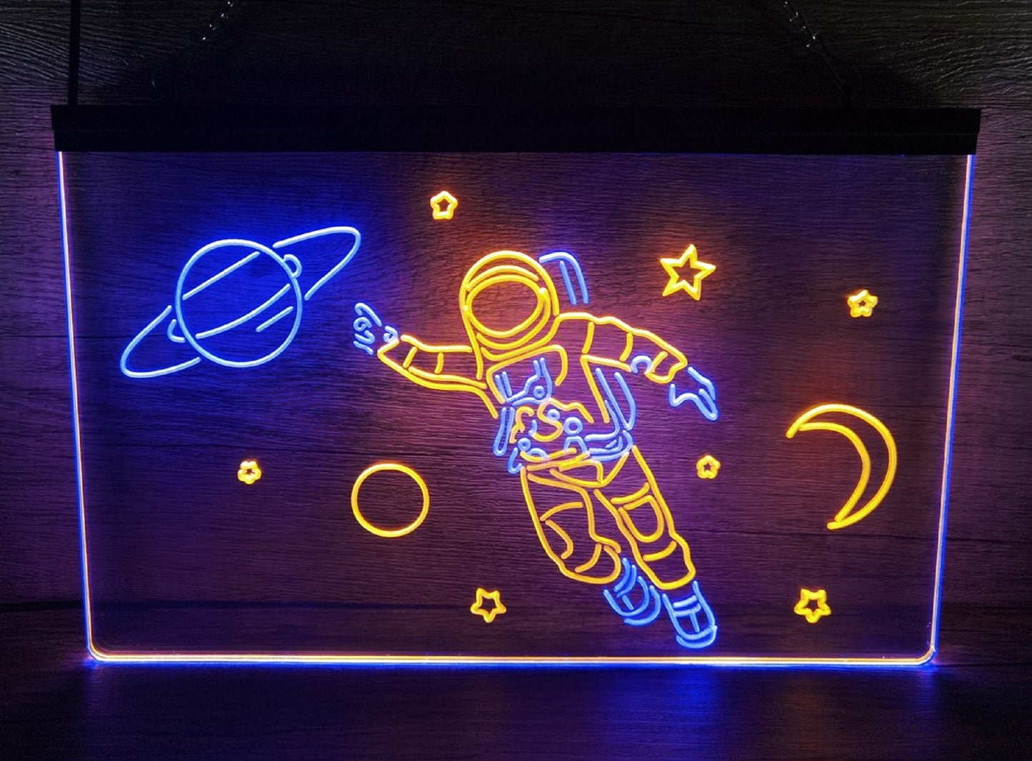 Neon Sign Dual Color Planet Astronaut Wall Hanging Table Top Decor