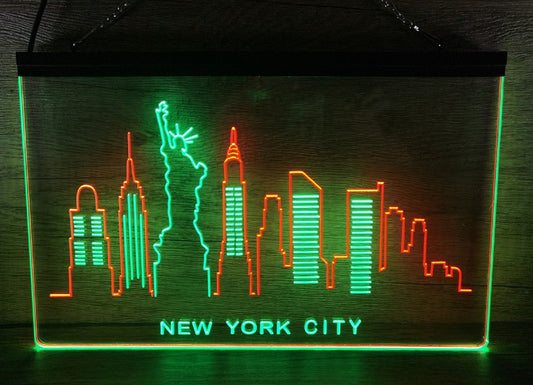 Neon Sign Dual Color New York City Skyline Silhouette Wall Hanging Table Top Decor