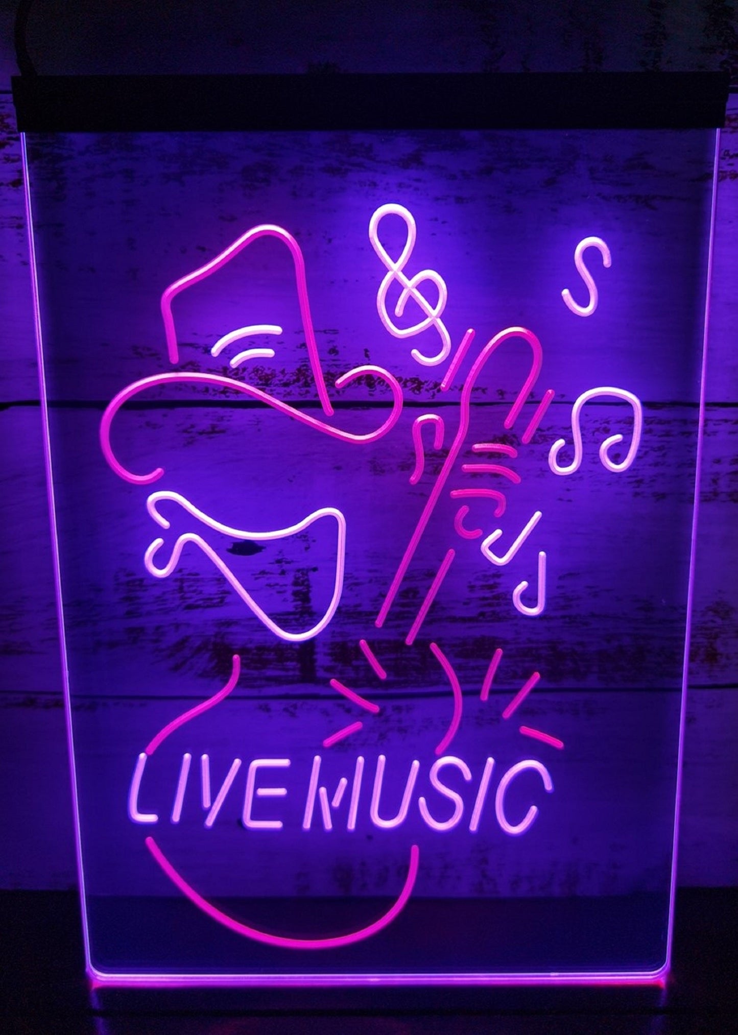 Neon Sign Dual Color Cowboy Live Music Guitar Wall Hanging Table Top Decor