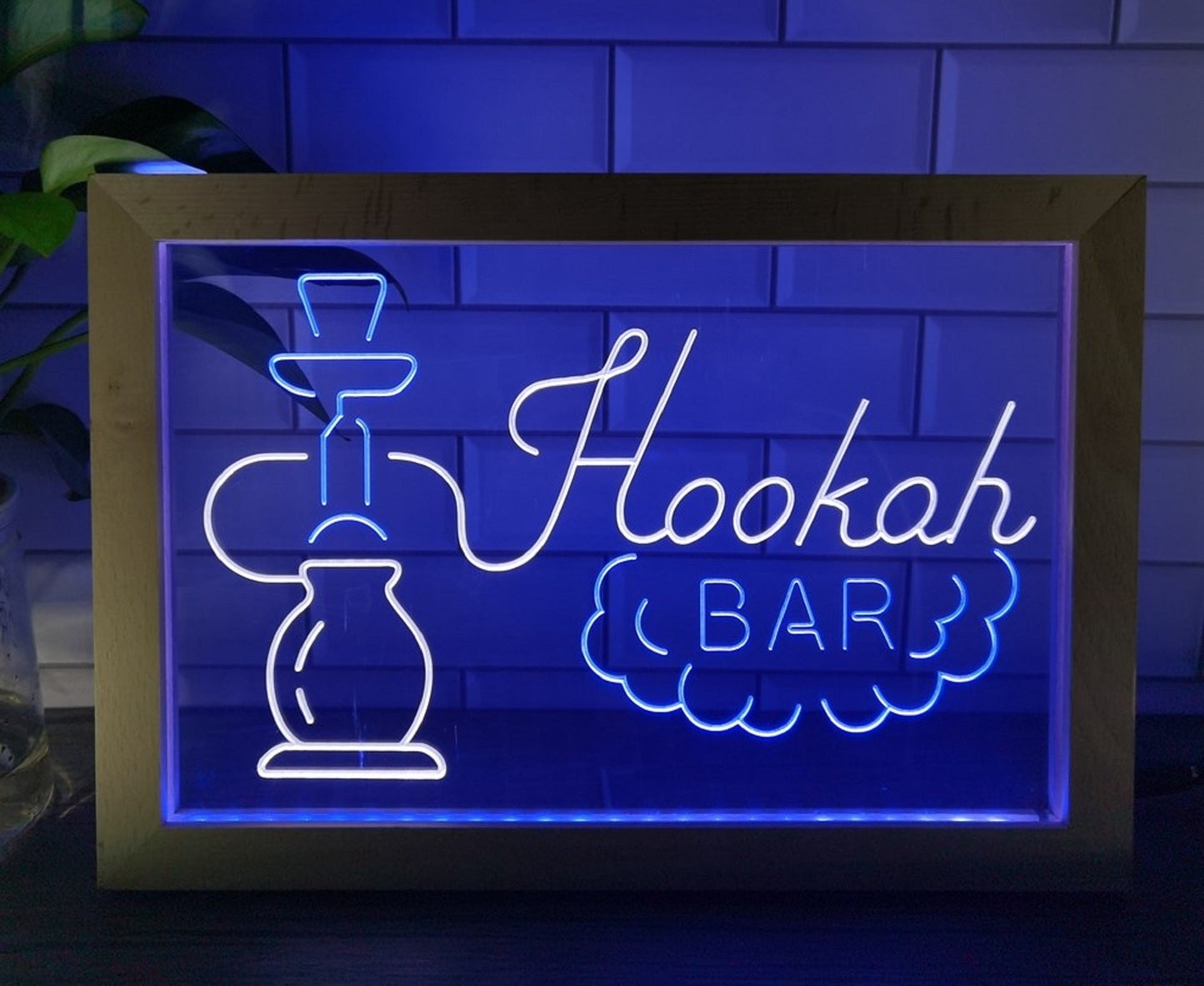 Neon Sign Framed Dual Color Hookah Shisha For Coffee Shop Restaurant Home Decor