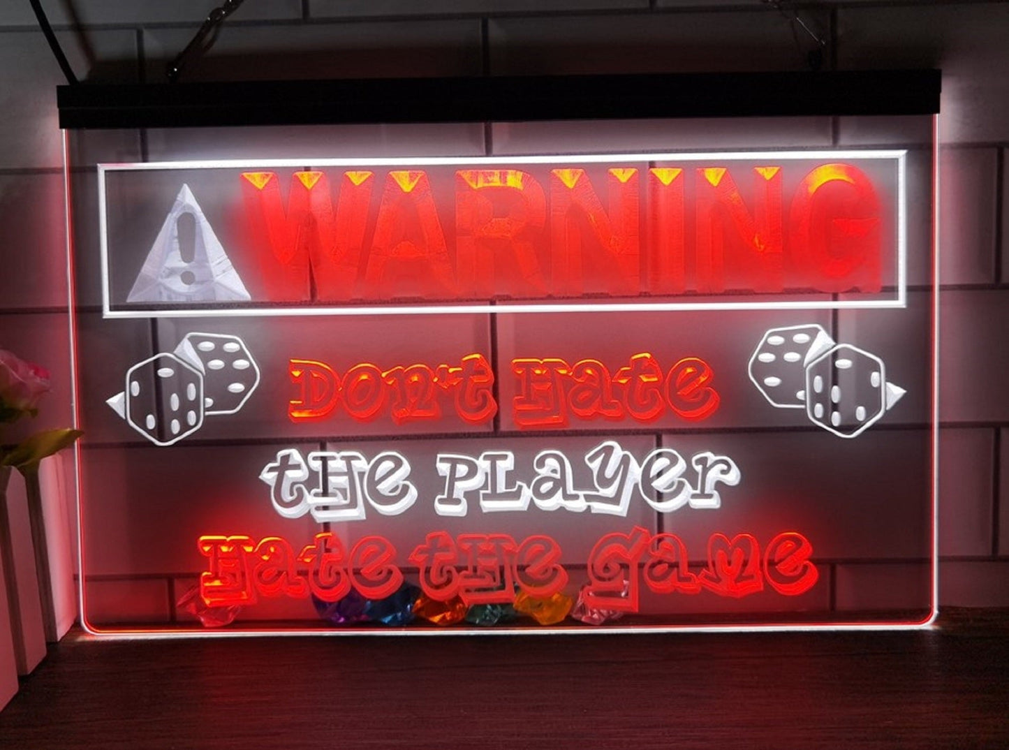 Neon Sign Dual Color Warning Do Not Hate The Player Game Room Wall Hanging Table Top Decor
