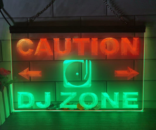 Neon Sign Dual Color Caution Dj Zone Home Studio Music Wall Desktop Decor