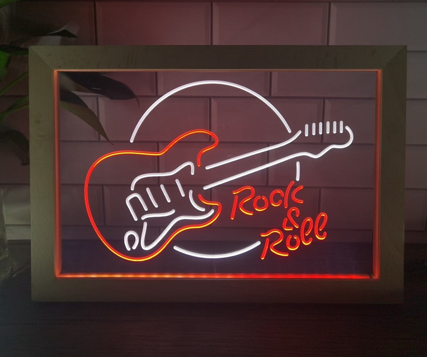 Neon Sign Framed Dual Color Rock & Roll Guitar Home Studio Wall Desktop Decor