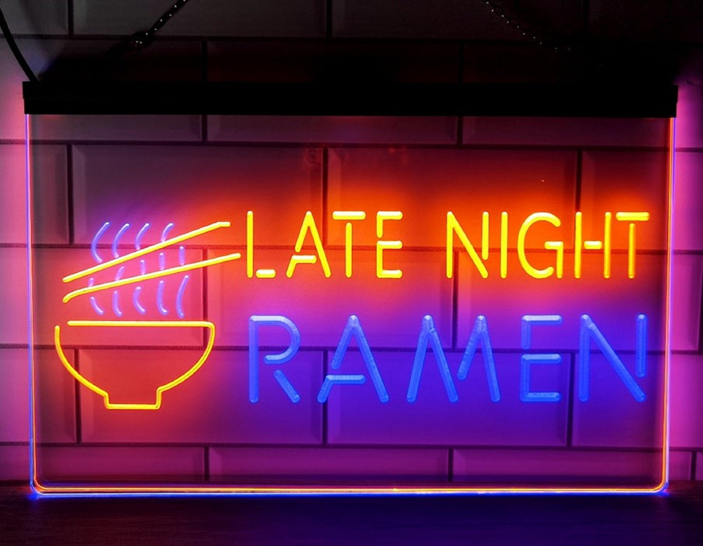 Neon Sign Dual Color Late Night Ramen For Japanese Restaurant Decor