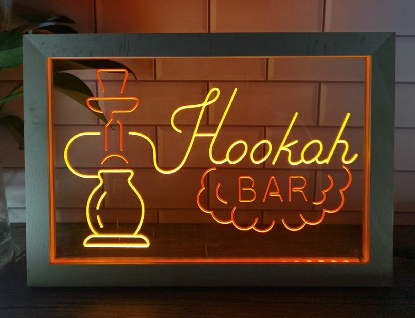 Neon Sign Framed Dual Color Hookah Shisha For Coffee Shop Restaurant Home Decor