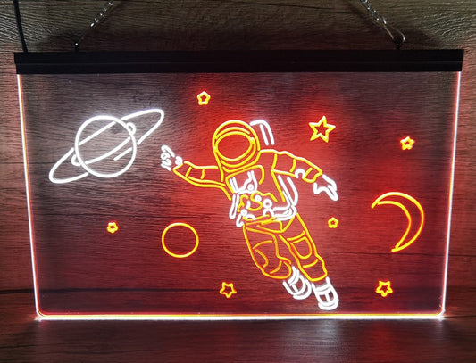Neon Sign Dual Color Planet Astronaut Wall Hanging Table Top Decor