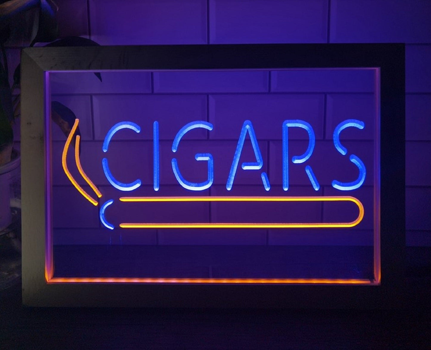 Neon Sign Framed Dual Color Cigars Smoke Tobacco Cigar Lounge Decor Free Shipping