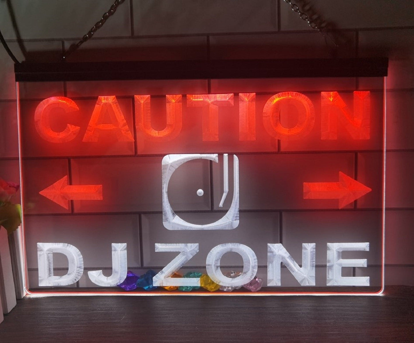Neon Sign Dual Color Caution Dj Zone Home Studio Music Wall Desktop Decor
