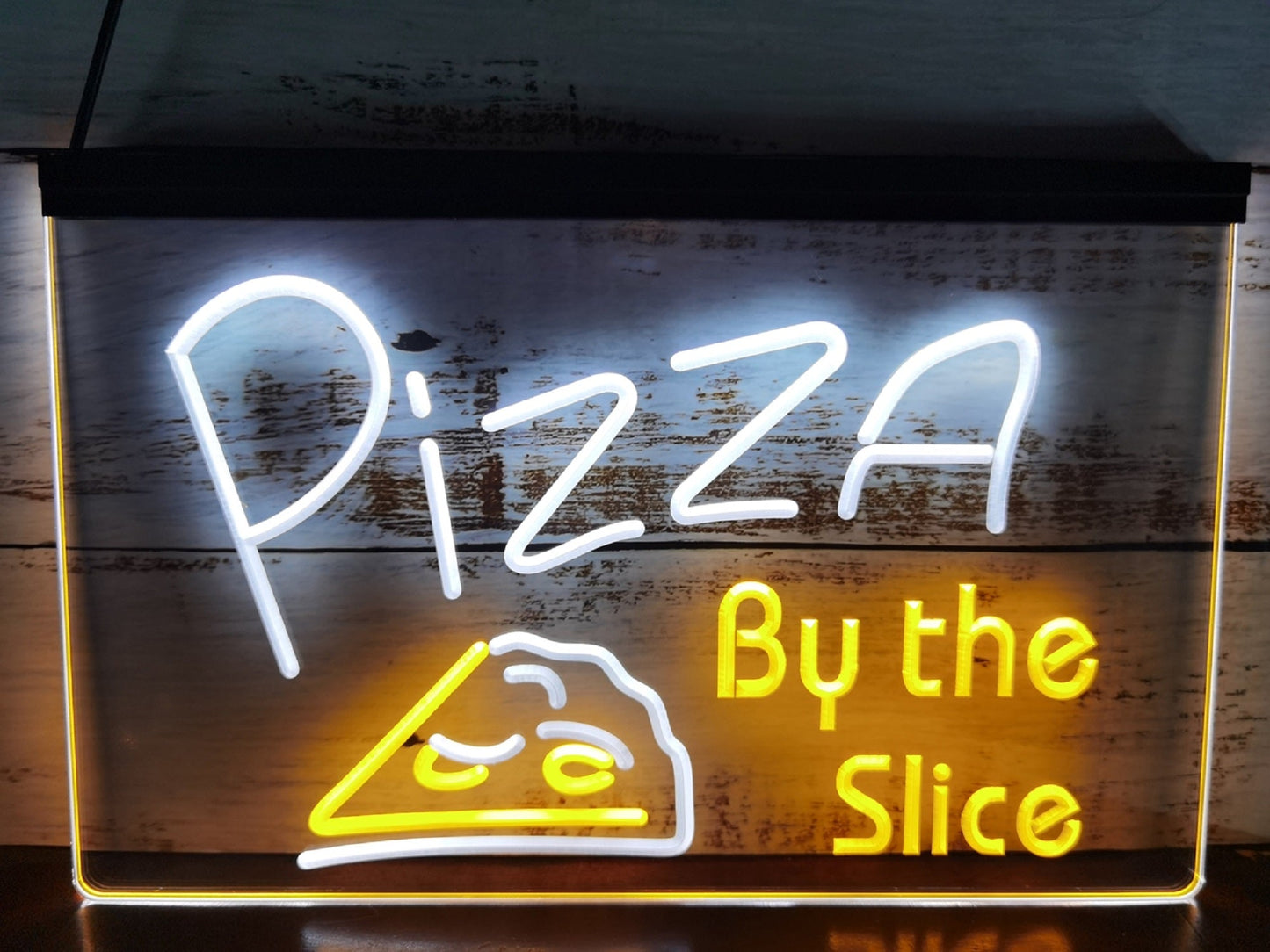 Neon Sign Dual Color Pizza by The Slice Wall Decor Pizza Restaurant Fast Food Decor