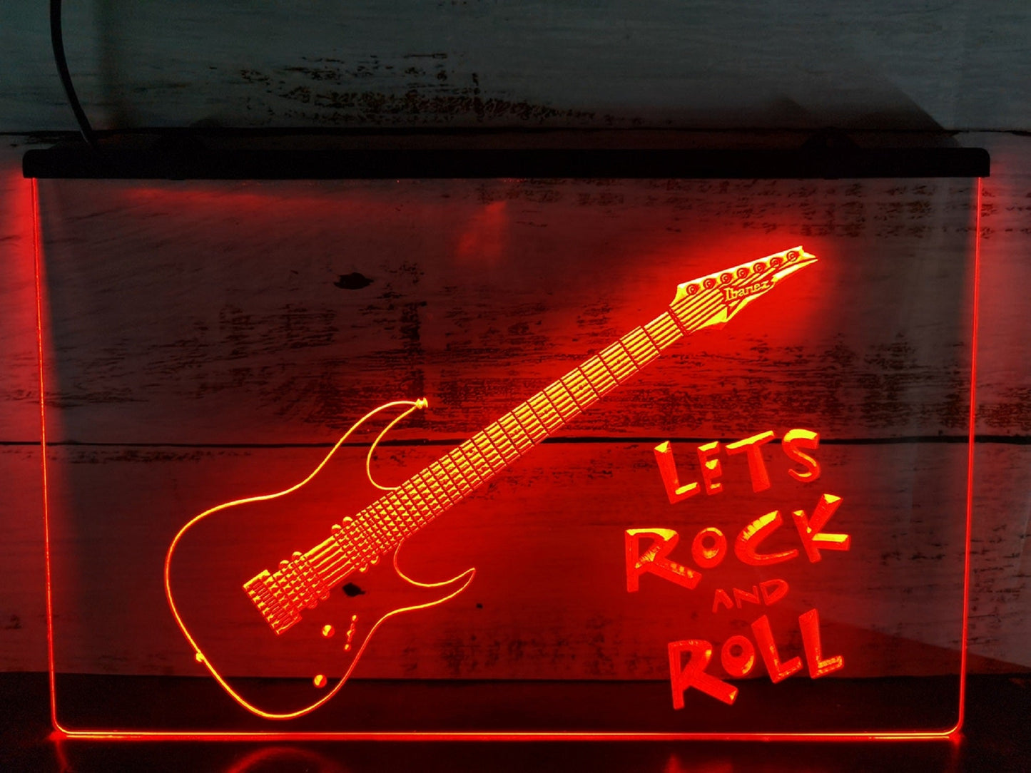 Neon Sign Guitar Let's Rock And Roll Home Studio Wall Desktop Decor