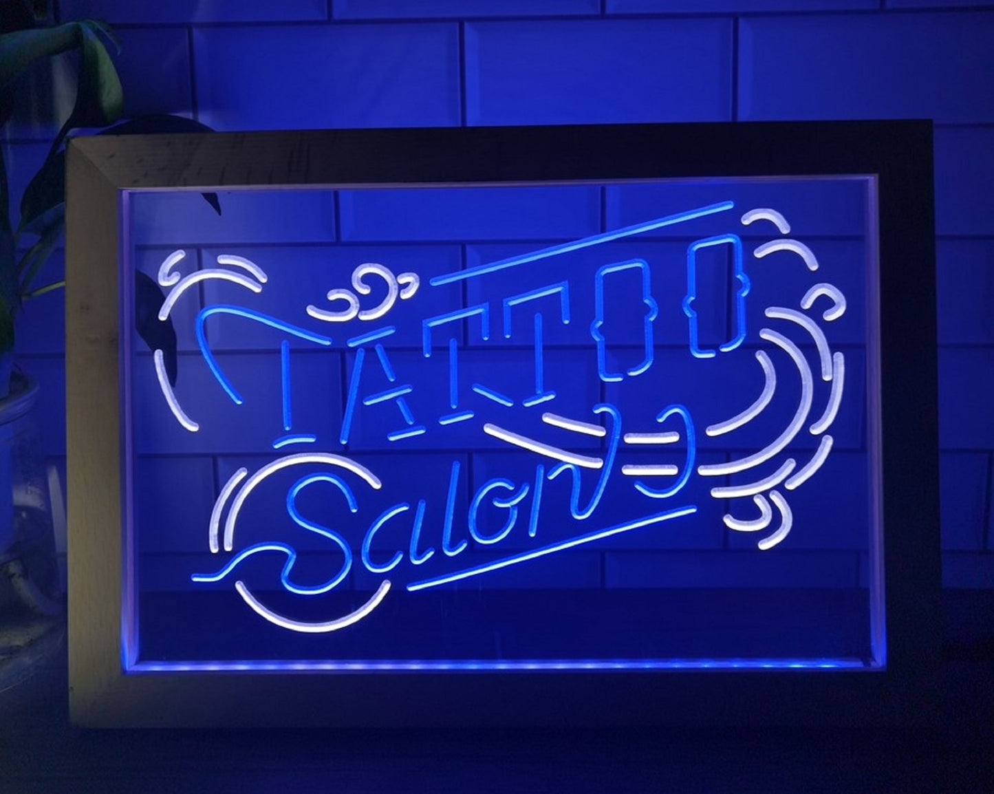 Neon Sign Framed Dual Color Tattoo Salon Wall Desktop Decor Free Shipping