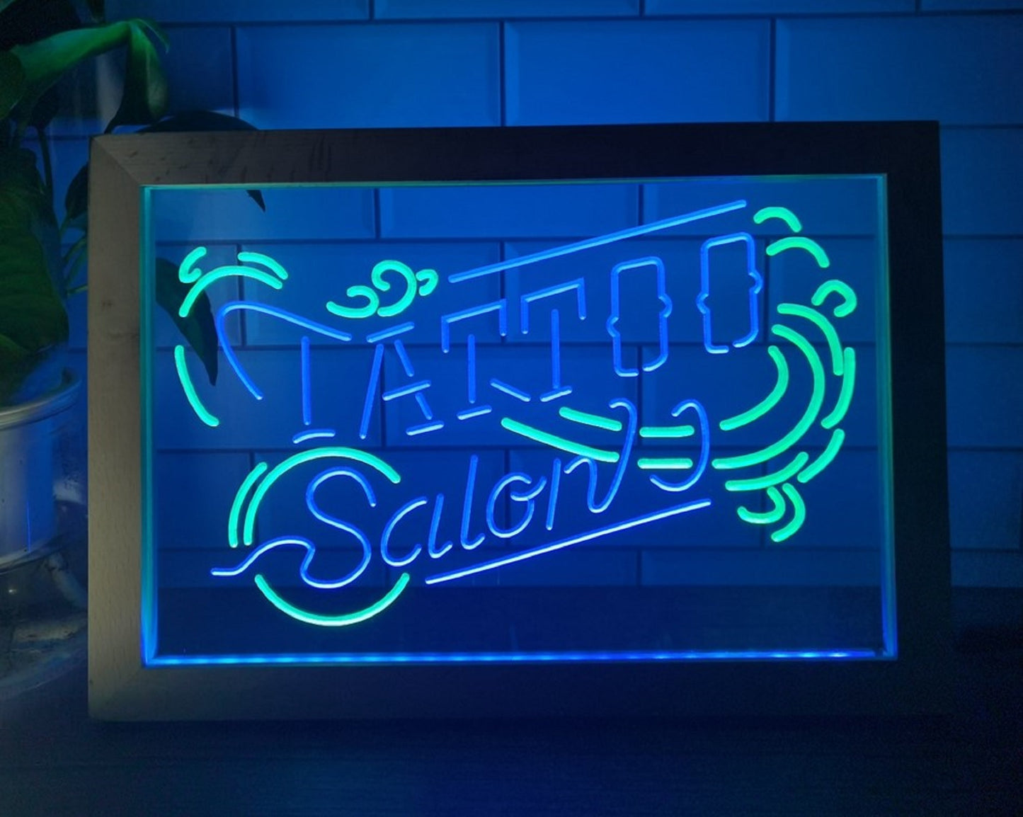 Neon Sign Framed Dual Color Tattoo Salon Wall Desktop Decor Free Shipping