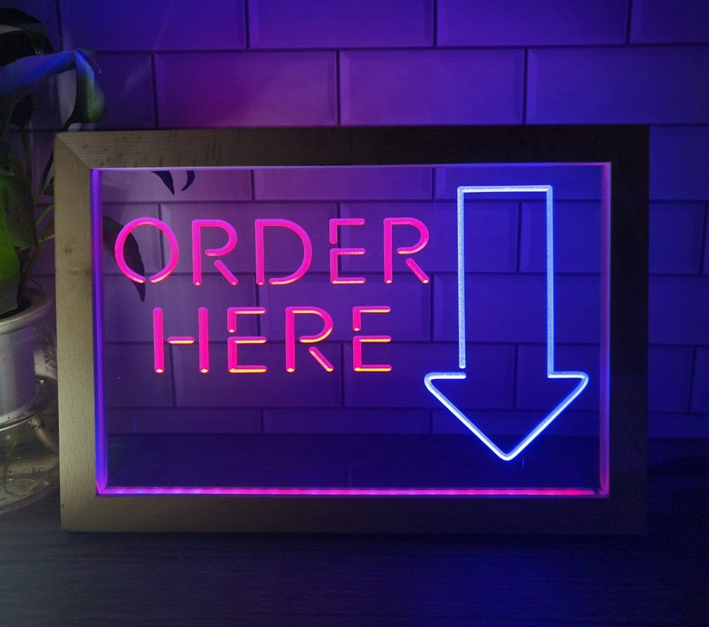 Neon Sign Framed Dual Color Order Here Store Shop Wall Desktop Decor Free Shipping