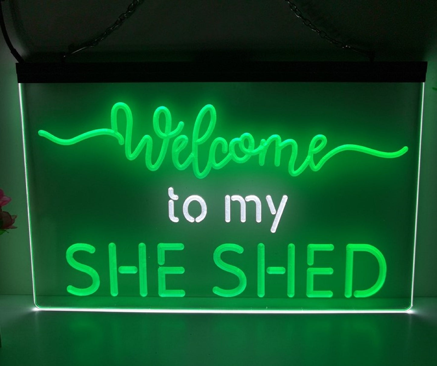 Neon Sign Dual Color Welcome to My She Shed Woman Cave Home Wall Desktop Decor
