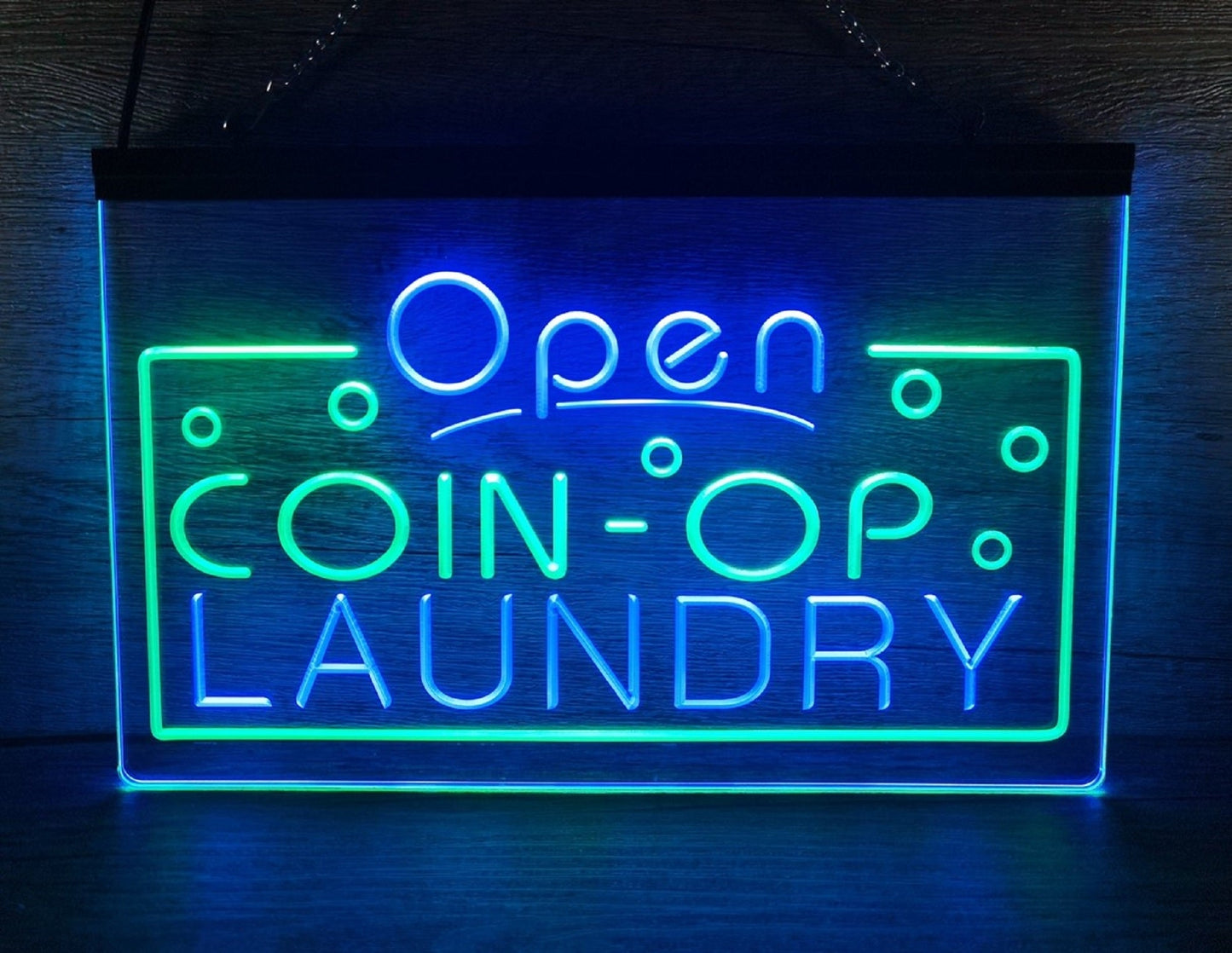 Neon Sign Dual Color Open Coin-op Laundry Wall Desktop Decor Free Shipping