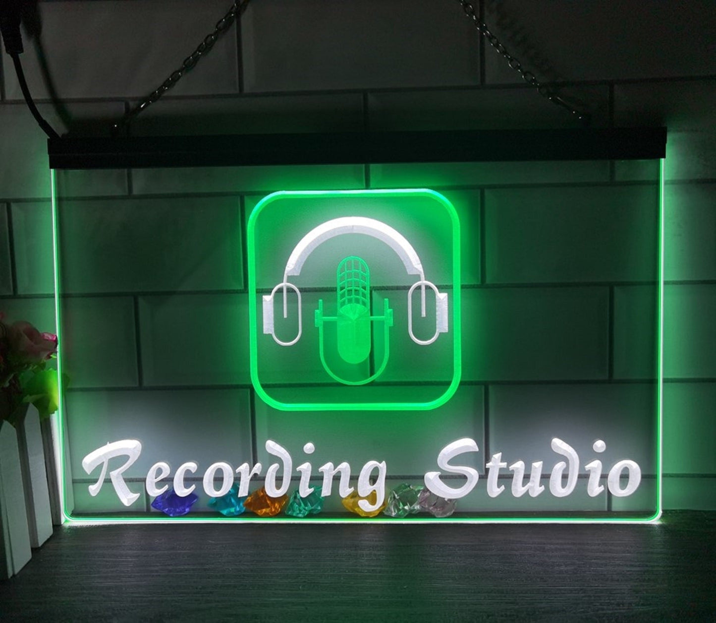 Neon Sign Dual Color Recording Studio Microphone Home Music Studio Wall Desktop Decor
