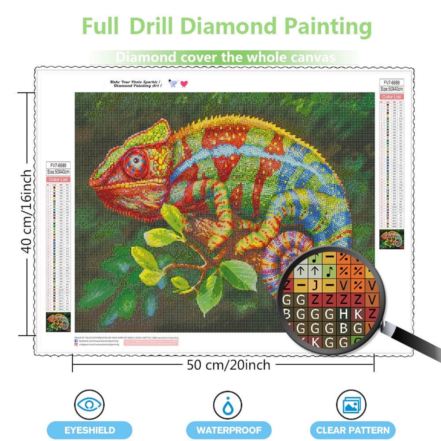 DIY Diamond Painting Colorful Chameleon Diamond Painting Kit Wall Art