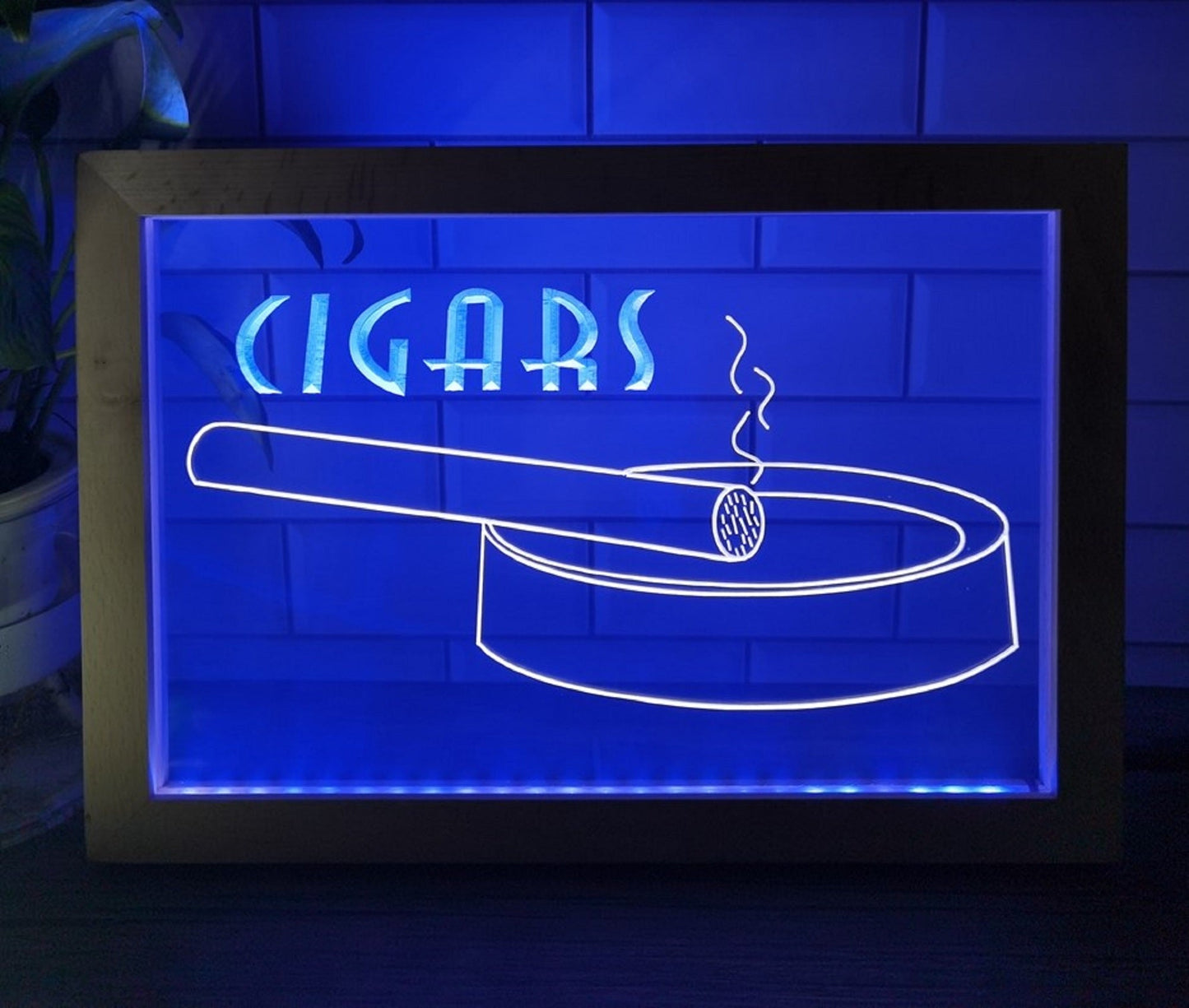 Neon Sign Framed Dual Color Cigar Ashtray Cigar Lounge Smoke Shop Decor Free Shipping