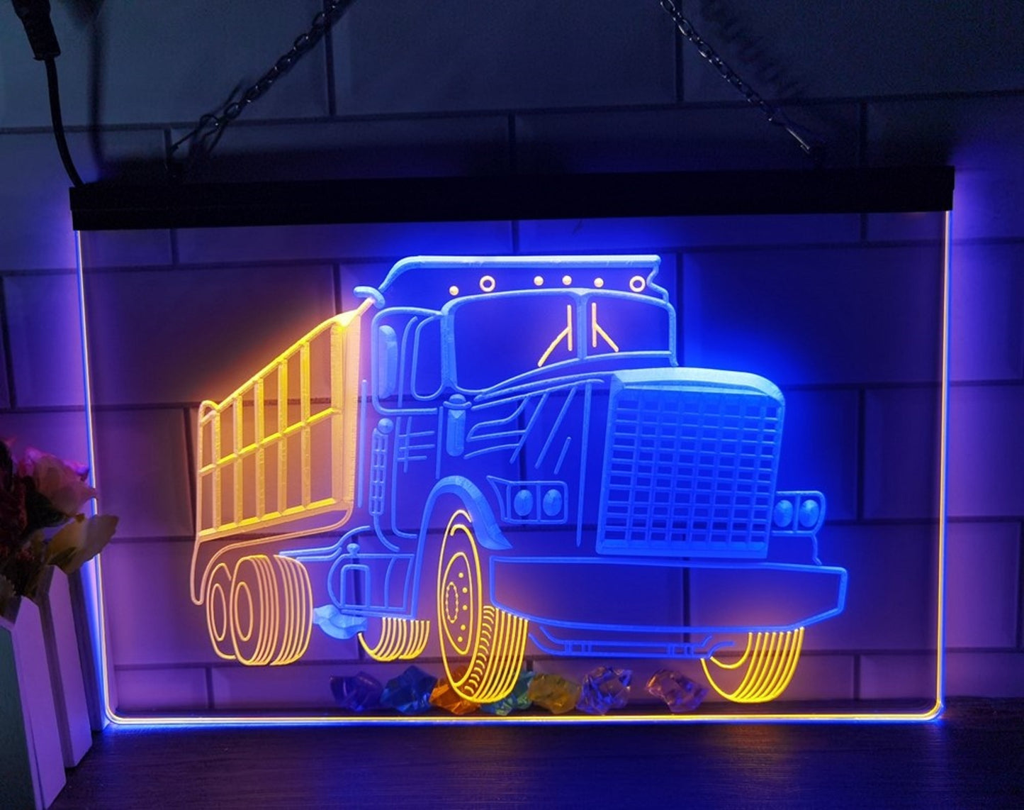 Neon Sign Dual Color Dump Truck Car Wall Hanging Table Top Decor Free Shipping